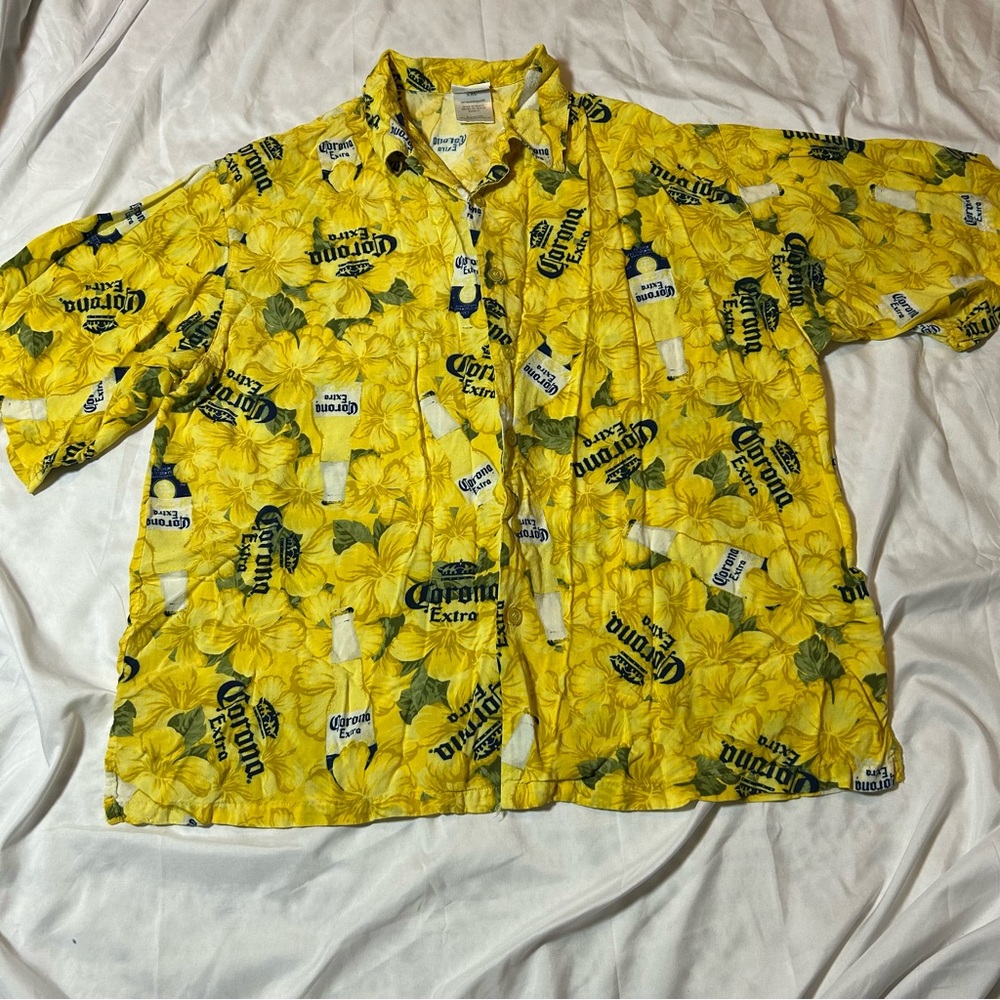 Corona Extra Yellow Hibicus Hawaiian Aloha Shirt XXL 2006 Modelo